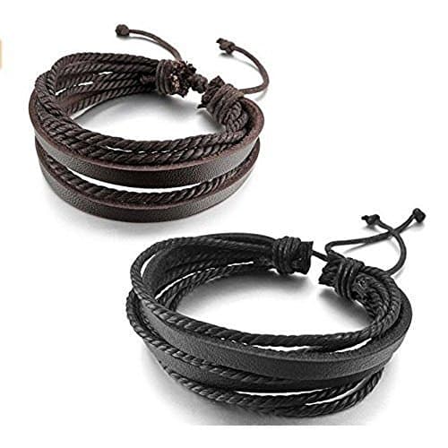 Bracelets for men,JINGCI Multilayer Adjustable Leather Woven Braided Bangle Cross Bracelet Wrist Cuff Wristband for Couples Boys and Men (Black+brown)