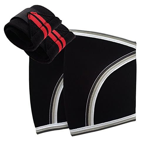 Elbow Compression Sleeves (1 Pair) W/ Wrist Wraps - Elbow Brace Support for Weightlifting, Powerlifting, Cross Training &amp; Tennis, Bench &amp; Tendonitis - Ohyeahus 5mm Neoprene for Women &amp; Men (Large)