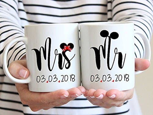 High quality ceramic mug Dishwasher safe Microwave safe Mr Mrs Wedding Mugs| Disney Mr and Mrs set Mugs/Date| Mr Mrs Wedding Mugs| Bridal Shower Gift| Mickey and Minnie Mouse Mug
