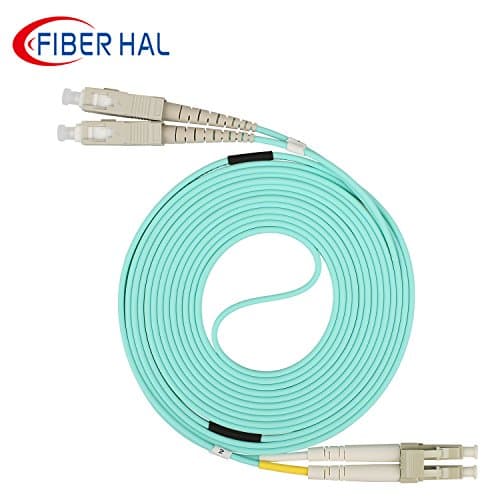 FiberHal Multimode Duplex Fiber Optic Patch Cable OM3 LC to SC 50/125um 1Meter, UPC LSZH Aqua