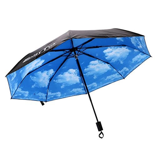Folding Umbrella, EplayTek Blue Sky White Clouds Anti-UV Protection Layer Windproof &amp; Waterproof Umbrella for Sunny, Rainy or Snowy Weather Lightweight &amp; Portable for Travel (Black)