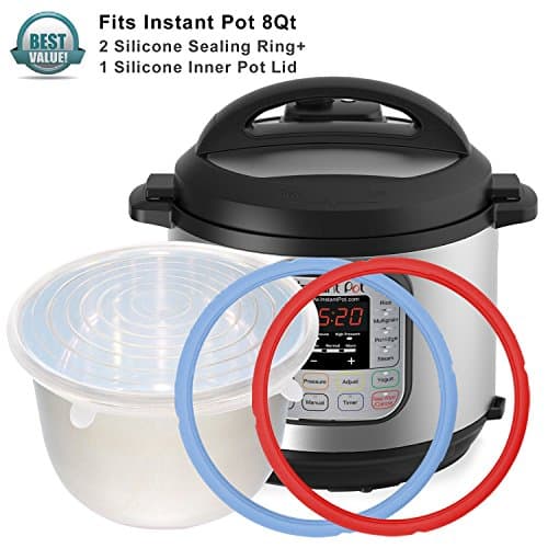 2pcs Instant Pot Silicone Sealing Ring &amp; 1 Inner Pot Lid Combo , Seal Lasting &amp; BPA-free Made By Pure Silicone , Fits IP-DUO80 , IP-LUX80 , 8Qt By Treasuree