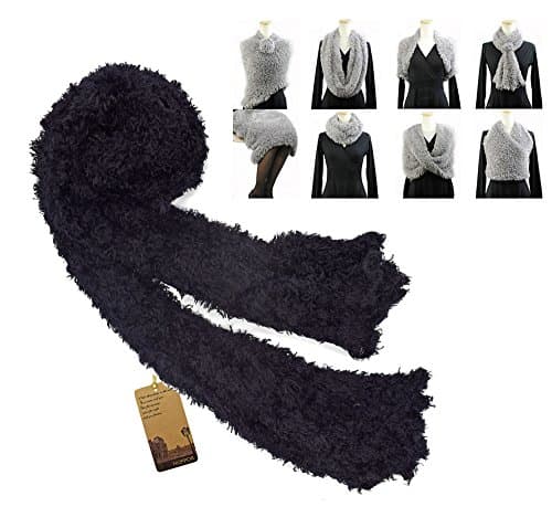 Nopper Women's Fuzzy Infinity Stretch Magic Scarf Changeable Amazing Versatile Scarf Lady Winter Warm (BLACK)