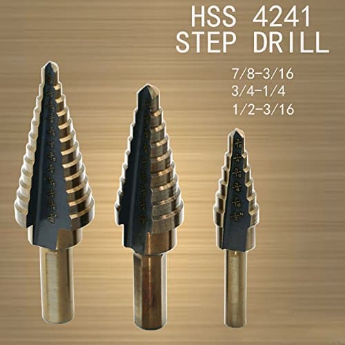 QST 3Pcs/Set 4241 HSS Titanium Step Cone Metal Drill Bits 7/8-3/16 3/4-1/4 1/2-3/16 Drill