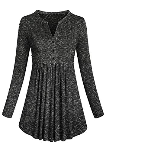 Gocheaper Long Tunic,Women's Mandarin Collar Pullover Loose Button Blouse Dress Tops T-Shirt (L, Black)