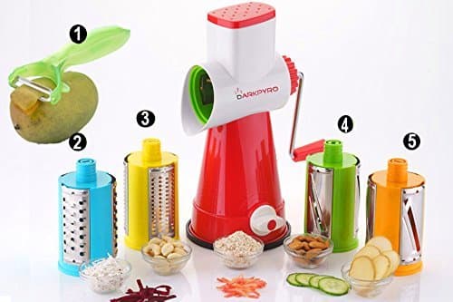 JJ TRADERS Plastic 5-in-1 Drum Grater with 4 Different Attractive Drums for Vegetable, Chocolate and Fruits -(Multicolour)