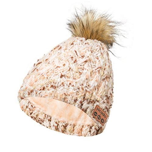 Bluetooth Beanie Hat Earbud Wireless Headphone Headset Earphone Speakerphone Wireless Hands-Free Hat Sport Knit Cap, Built-in Mic Warm Soft Winter Knitted Short Cap Mic Outdoor BB023_WHITE