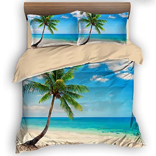 Tropical Palm Tree Beach 3 Piece Bedding Sets 200cm x 230cm Duvet Cover Set 2 Pillow Case 100% Microfiber, Full Size