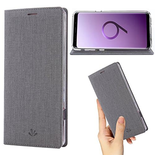 DLHLLC Galaxy S9 Plus Case,Premium Flip Leather Wallet Case Stand Kickstand Card Slot Magnetic Full Body Protective Cover Clear TPU Bumper Thin Case for Samsung Galaxy S9 Plus (Gray, S9 Plus)