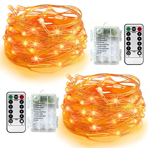 Homeleo 2 Set Battery Operated LED Copper String Lights, 16.4ft 50 LED 8 Modes Dimmable Fairy Lights with Remote Control(Yellow)
