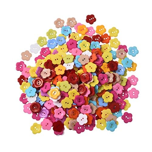 Oyfel Buttons Plastic Fasteners 2 Hole Round Printed Cartoon Patterns Scrapbooking DIY Craft Colours Lovely Rose Shape Sewing Crafting Clothes Pants Doll 14mm 100Pcs