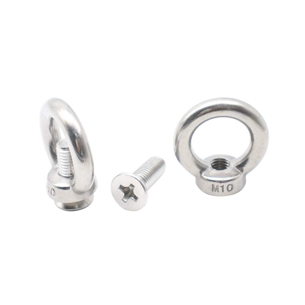 Eowpower 2Pcs 304 Stainless Steel M10 Ring Eye Bolt Threaded Nut and Screw