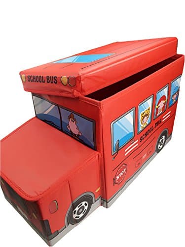 SHICK Medium Lidded Storage Bin, Cartoon School Bus, 21.5 By 12.5 By 10 Inches (Red)