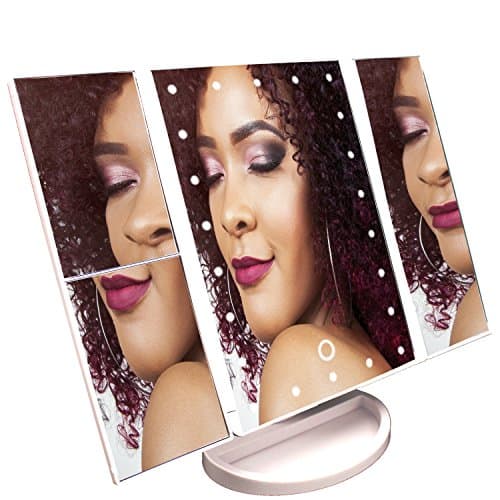 GLAMDEN Lighted Vanity Makeup Mirror with Dimmable LED, Tray, Professional 1X/2X/3X Clear Magnifying Eye Makeup Mirror, Pro Tabletop Stand for Office Desk | Works w/ AAA Batteries &amp; Included USB