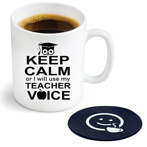 Keep Calm Teacher Coffee Mug and Coaster - 11 oz Ceramic Mug Ships in a White Gift Box