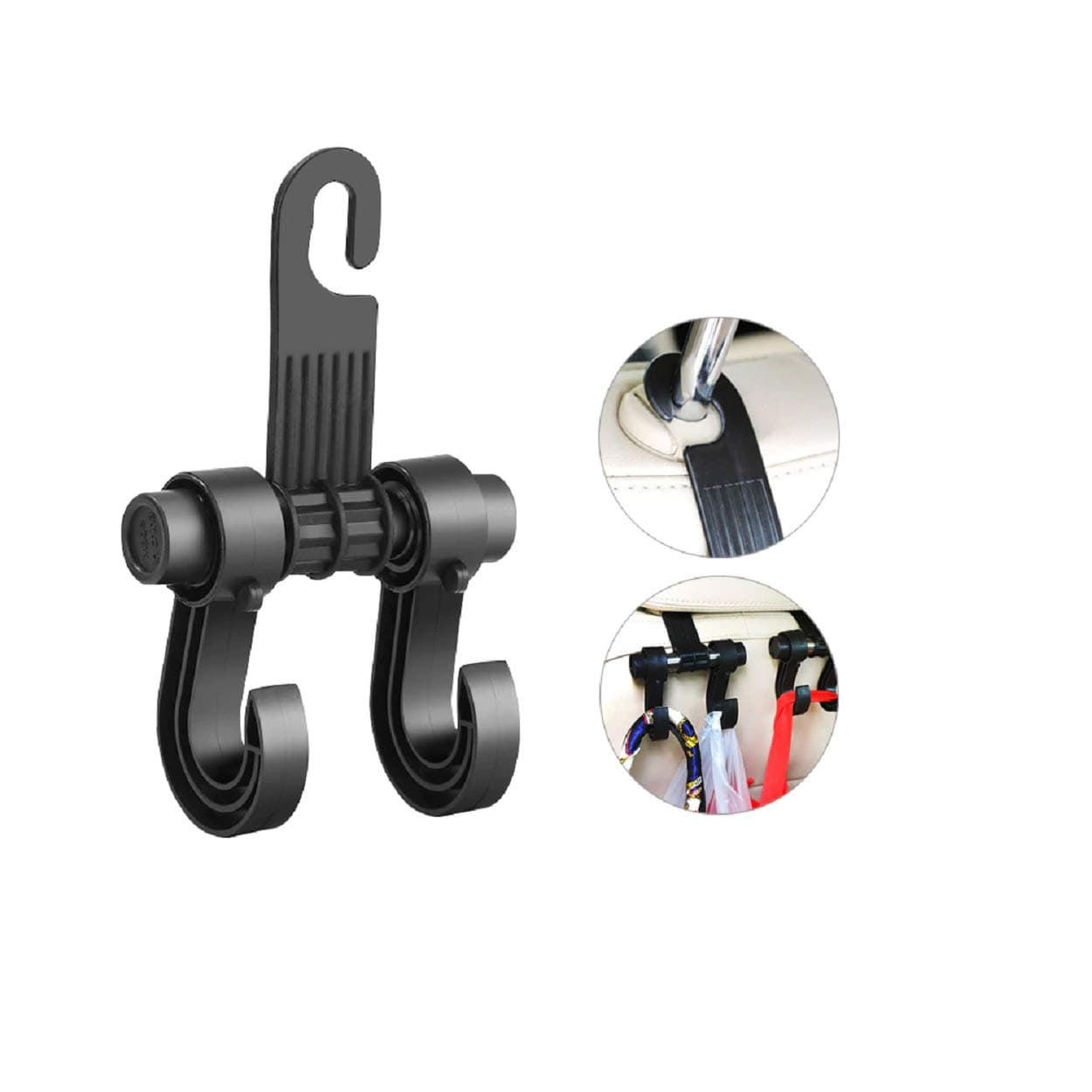 BATH CUBE Double Auto Car Back Seat Headrest Hanger Holder Hooks Clips for Bag Purse Cloth Grocery (Black)