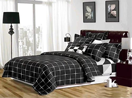 Dexim 4 Pieces Double Color Printed Polycotton Bedding Set (White,Black)