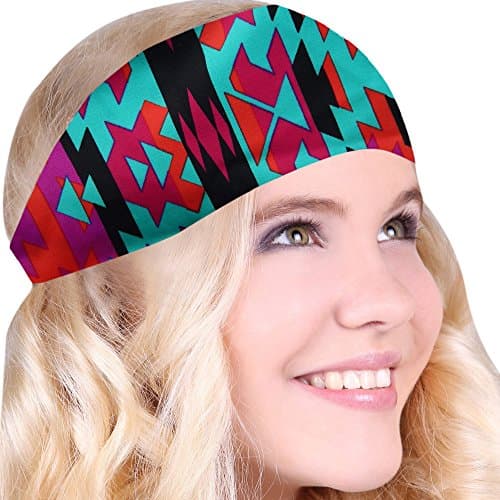 FUN &amp; FUNKY Work Out Headbands! SUPER FUN! Turquoise Aztec - Choose From Over 30 Best No Slip Printed Headbands Stretchy One Size Fits Most Made in USA by Mom &amp; Daughter:)