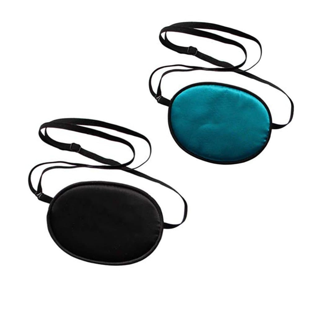 MIUNIKO 2pcs Soft Adjustable Silk Pirate Single Amblyopia Strabismus Lazy Eye Patch Mask with Elastic Strap for Kids (Black + Blue)
