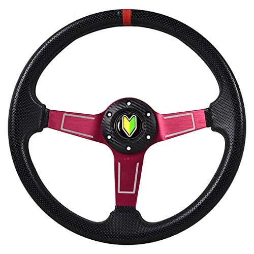 350mm Deep Dish Steering Wheel 6 Bolt Universal Custom (Solid Red Center)
