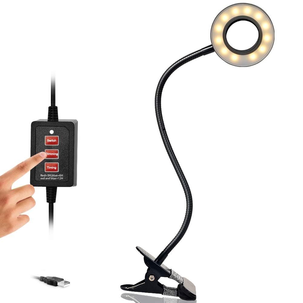Amsuns Timing Dimmable LED Reading Light,Clip on Light for Desk, Desk Light with 5 Levels 15 Modes,Auto Off Timer,Bed Headboard,Eye-Caring,Desk Lamp(12W Timer Function)