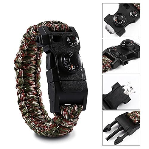 Paracord Bracelets with Thermometer, Mini Multitool Card, Fire Starter, Whistle and Compass, a Perfect Tactical Survival Gear for Camping, Hiking, Fishing and More (Camouflage)