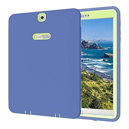 Qelus Galaxy Tab S2 9.7 Case, Heavy Duty Rugged Shockproof Hybrid Silicone Case Cover for Samsung Galaxy Tab S2 9.7" Tablet 2015 Release (Navy Blue/Fluorescent Green)