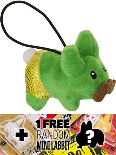 Green: ~2.75" Happy Labbit Cute N' Crazy Mini-Plush by Frank Kozik + 1 FREE Official Labbit Mini-Figure Bundle