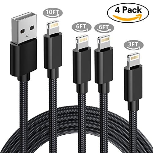 iPhone Charger, Desnakk Lightning Cable 4Pack 3FT 6FT 6FT 10FT Nylon Braided iPhone Cable USB Cord Charging Charger for iPhone iPad Air iPad mini iPod (Black)