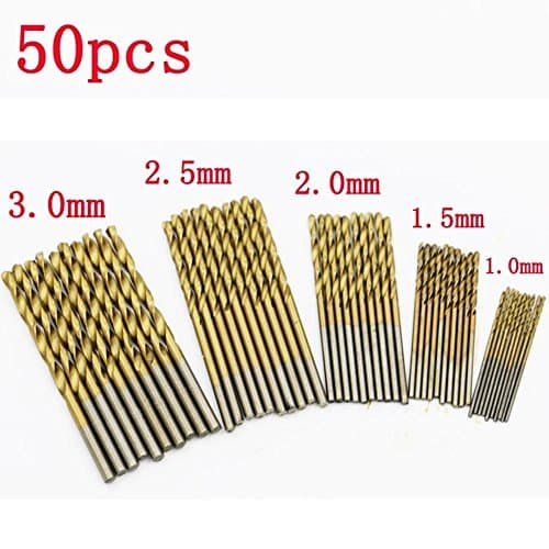 Foxroar 50 Piece HSS Titanium Coated Pilot Point High Speed Steel Shank twist Drill Bit Set of 1mm 1.5mm 2mm 2.5mm 3mm (50 Pcs)