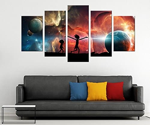 Rick and Morty Canvas Prints Wall Art Decor 5 Panel Abstract Star Picture for Living Bedroom (no Frame 12x20inchx2p 12x26inchx2p 12x32inchx1p)