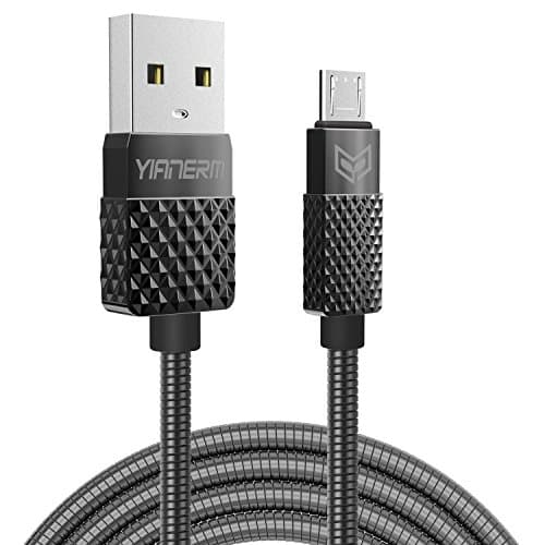 Micro USB Cable Yianerm Alloy Shell 3.3ft Flexible Metal Cable Data sync and Charging USB Cable for Samsung Galaxy S7/S6 Sony HTC Android Cables - Black