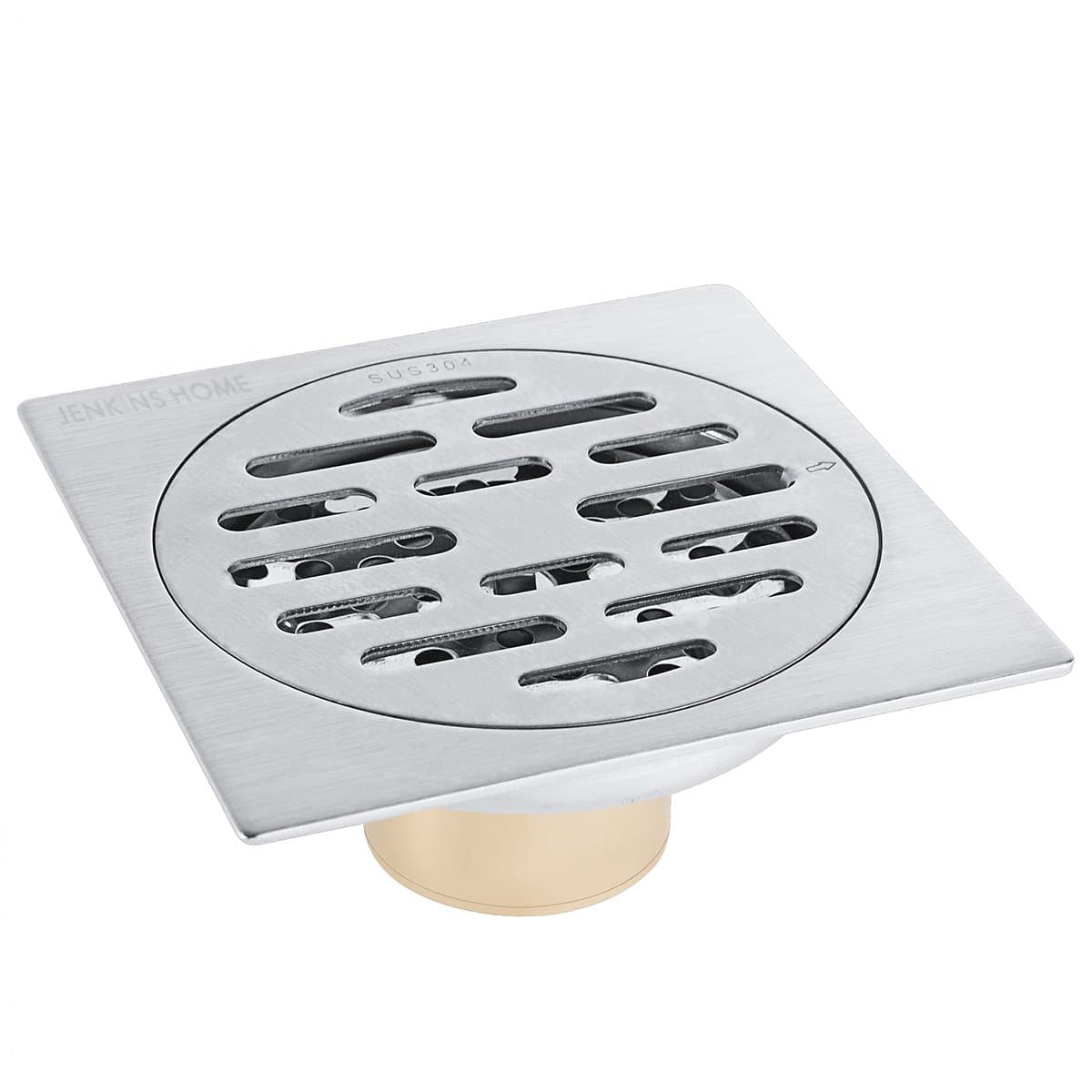JENKINS Square Shower Floor Drain with Tile Insert Grate, Anti-clogging Drainer with Removable Strainer Cover for Bathroom, Kitchen, Garage, Basement – Stainless Steel, 4-Inch