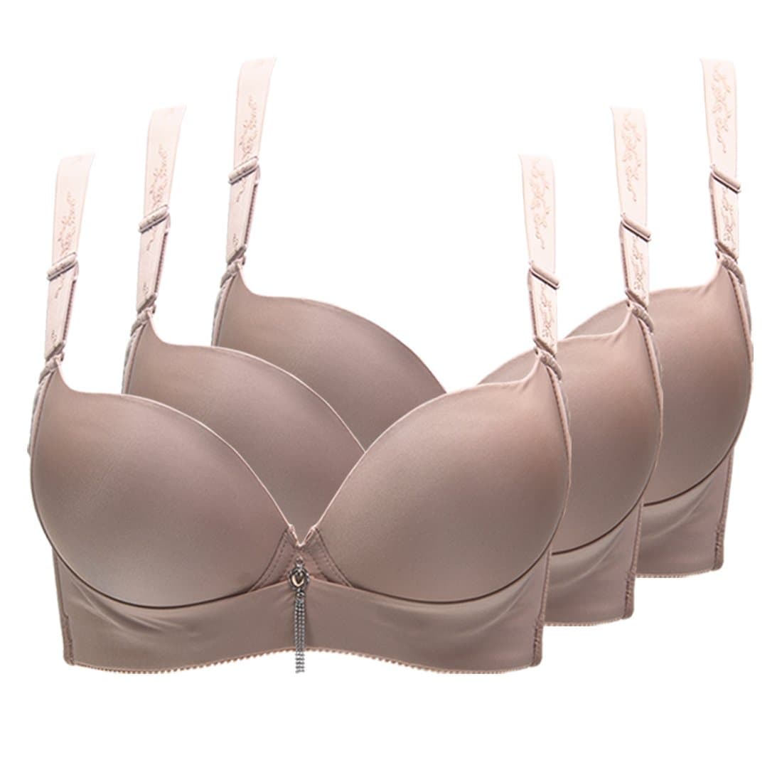 JLF 3-Pack Wide-strap Push-up Underwire Bra Plunge Padded Bra