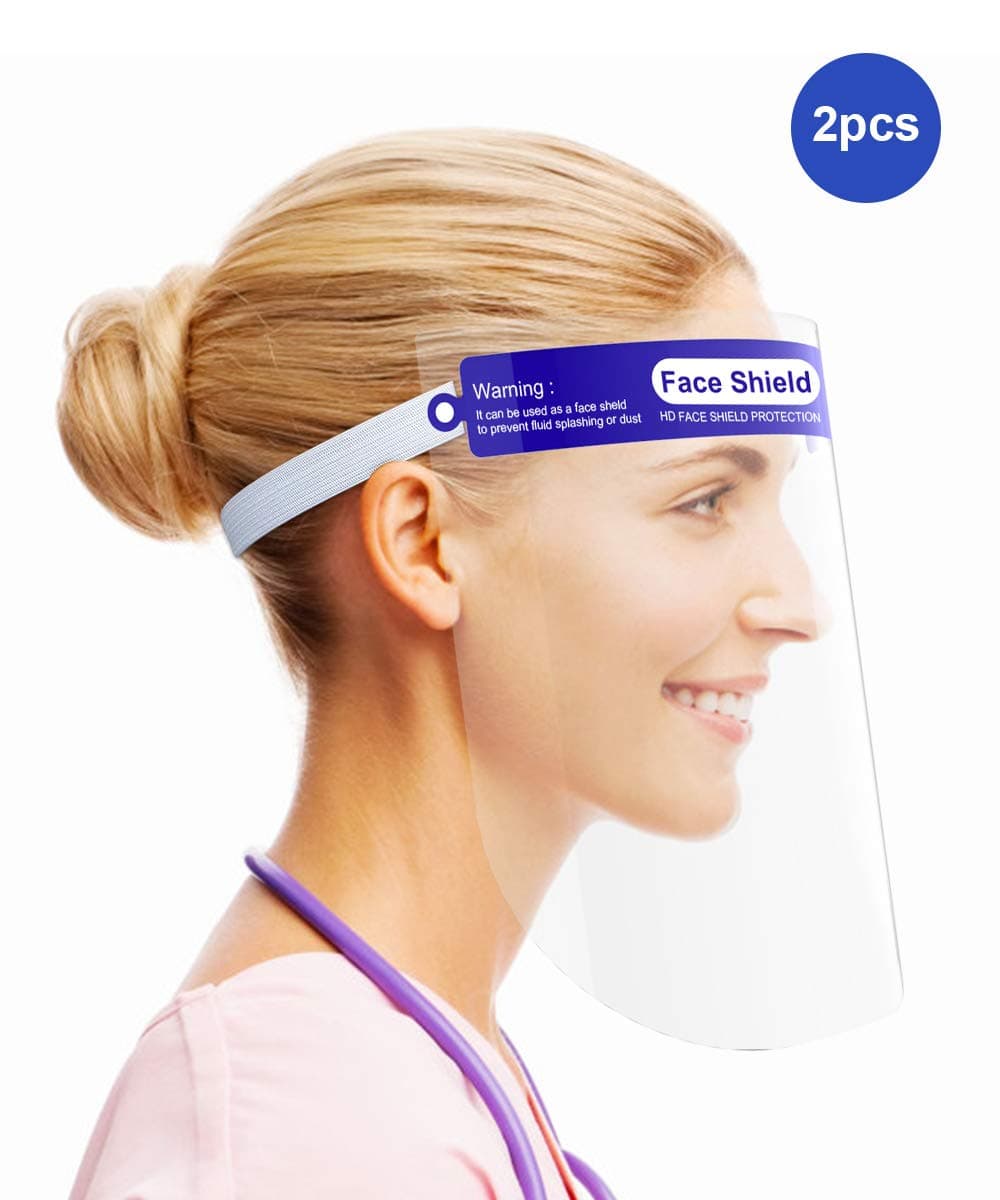 QQcase Disposable Safety Face Shield Fluid Resistant Full Face Protect Eyes and Face with Protective Clear Film Elastic Band and Comfort Sponge 2 Pcs