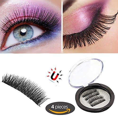 Magnetic False Eyelashes, Glue Free False Lashes, Ultra-thin 0.2mm 3D Dual Magnet Reusable and Handmade Fake Eyelashes Prime Set (4 pcs 1 pair)