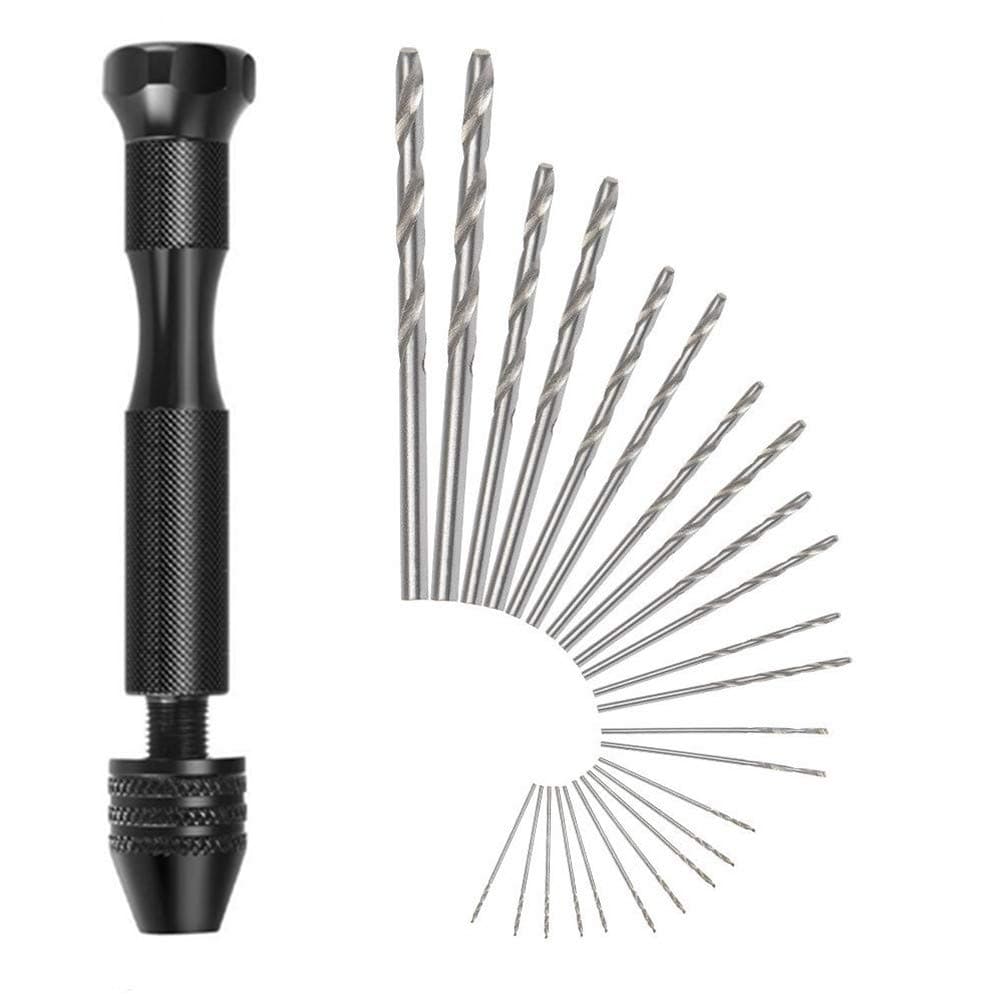 Hand Drill Set,26 Pieces Pin Vice Drill Mini Micro Aluminum Hand Drill with Drill Bits for Nuts Jewelry Plastic Carving Woodworking