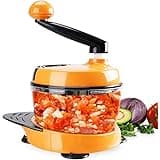 MIGECON Kitchen Manual Food Processor Meat Mincer Vegetable Chopper with Hand Crank and 3 Blades Orange Color