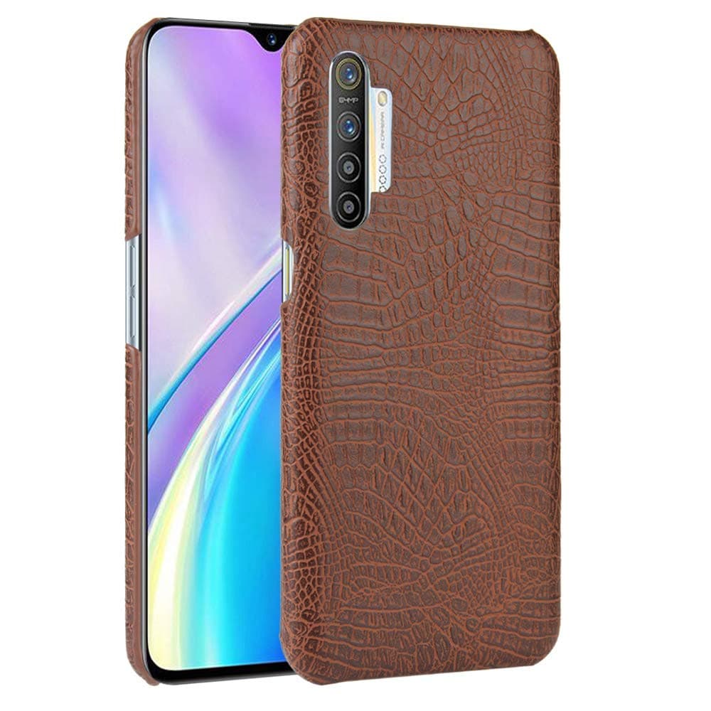 INSOLKIDON Compatible with Oppo Realme X2 Case PC Hard Back Cover Phone Protective Shell Protection Non-Slip Scratchproof Protective case Leather Hard Shell (Brown)