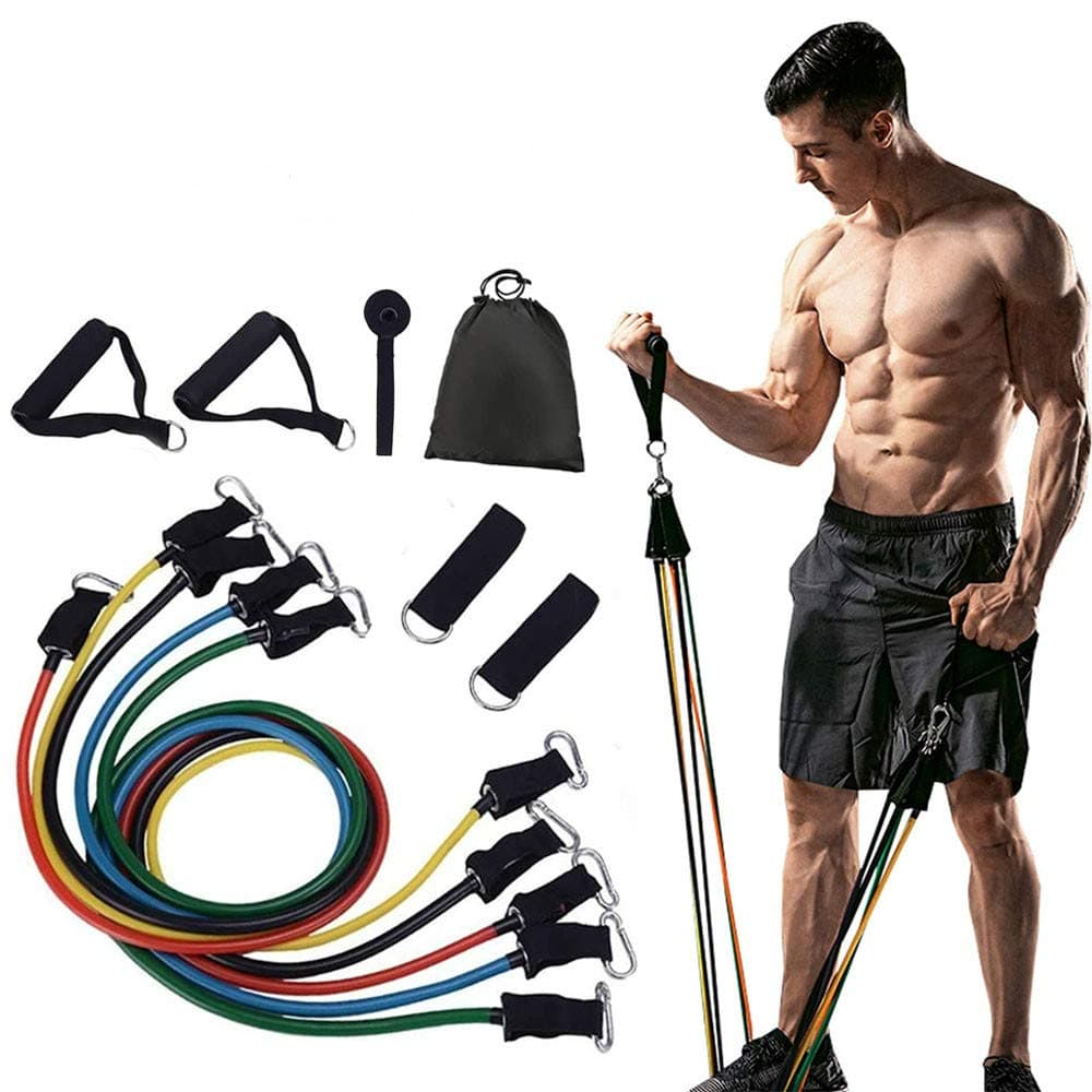 Resistance Bands Set, Workout Exercise Bands for Fitness 5 Stackable Exercise Bands with Door Anchor, Handles and Ankle Straps Stackable up to 150 lbs with Carrying Case