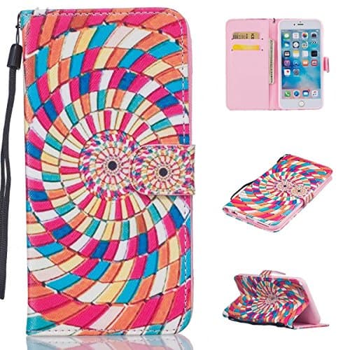 iPhone 6 Plus Case, Kmety Color Vortex PU Synthetic Leather Wristlet Magnet Snap Wallet [Credit Card/Cash Slots] Kickstand Flip Case Cover for Apple iPhone 6 6S Plus 5.5 inch