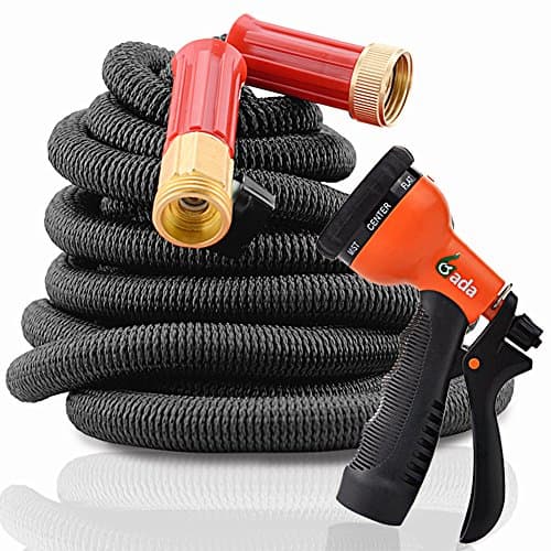 25' Expanding Hose Gada Expandable Garden Hose Solid Brass Connectors Three Layer Latex Core Extra Strength Fabric 3/4 USA Standard Expandable Flexible Water Hose