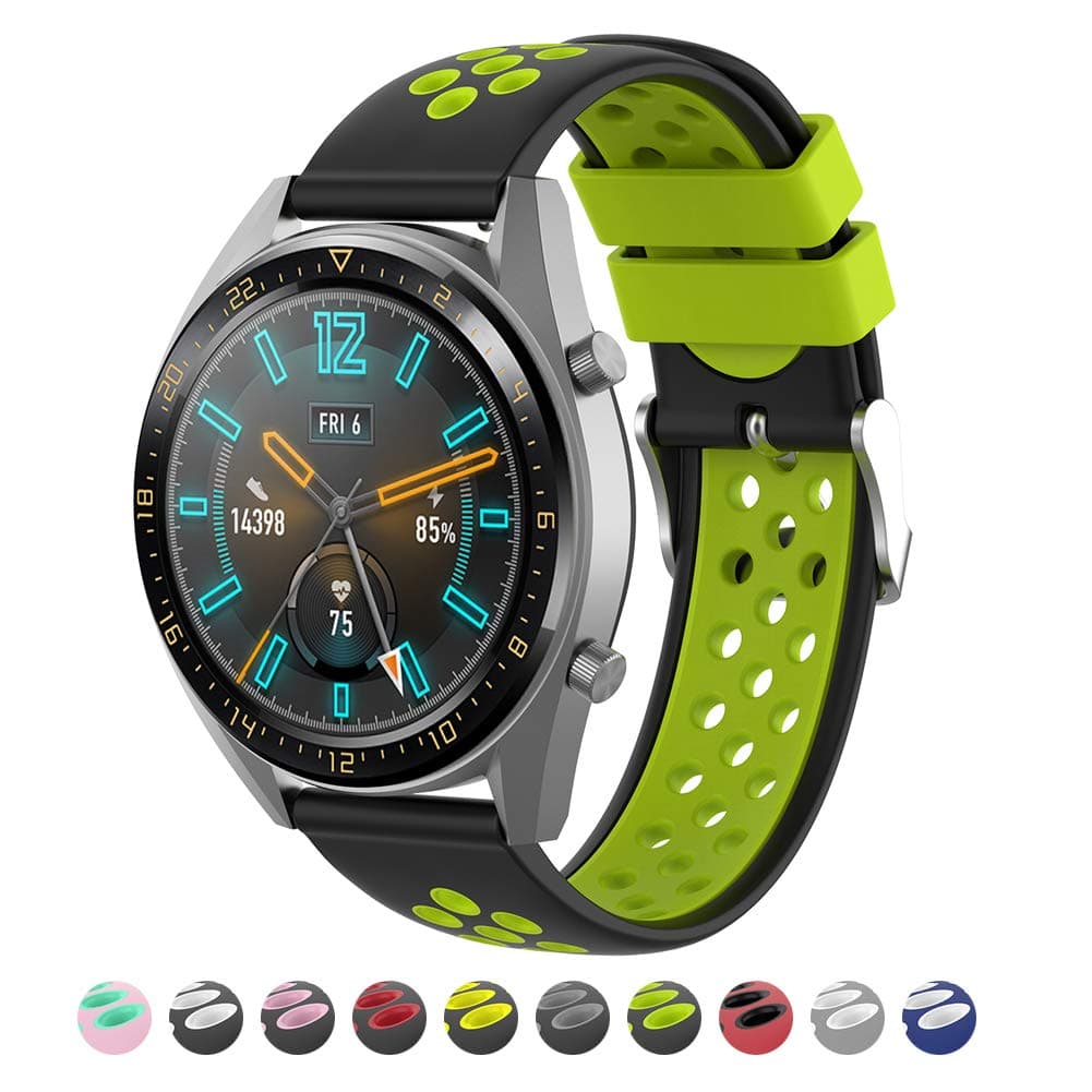Urtone Strap for Huawei Watch GT,22mm Replacement Adjustable Silicone Watch Straps Bracelet (Black&Green)