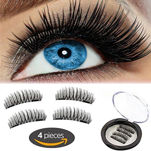Magnetic False Eyelashes, Glue Free False Lashes, Ultra-thin 0.2mm 3D Dual Magnet Reusable and Handmade Fake Eyelashes Prime Set (4 pcs 1 pair)