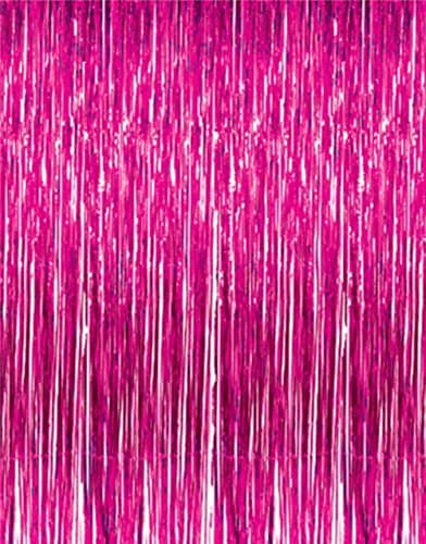 DANIRZE 3' X 8' (36" X 96") 2 Pack Fuchsia Tinsel Foil Fringe Door Window Curtain Party Decoration