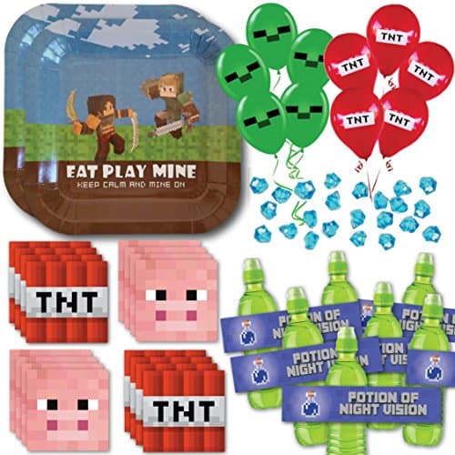 Mining Birthday Party Pixel Supply Pack for 16 Guests