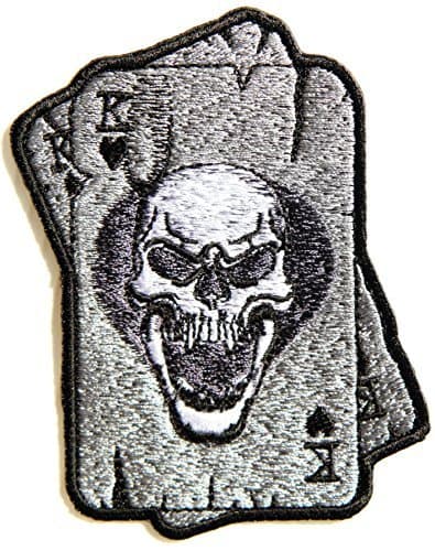 3" x 3.5" King Ghost Master Skull Ace Card Gambling Winner Playing Card Of Dead Casino Las Vegas Logo Lucky Biker Patch Sew Iron on Embroidered Badge