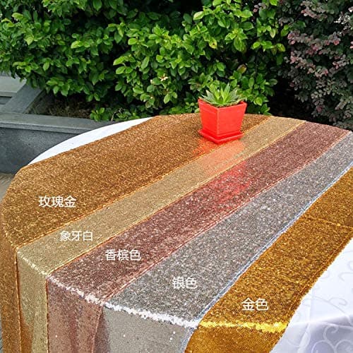 QZQZP Table Runner Sequined table flag Sanli sequins table flag hotel banquet polyester embroidery sequins, high density 30 * 275CM, champagne