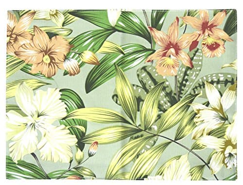Dining Table Mat Cotton Linen Placemat Small Size ( 15.7 x 11.8 inches) Floral Pattern Printed Heat Insulation Washable Table Pad for Home Kitchen Dining Room Office, Green, 1 Pc