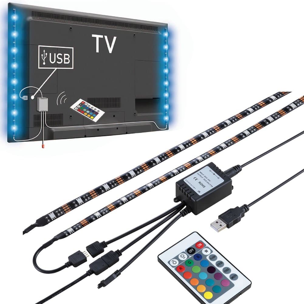 Sinkepoze USB Powered LED Strip Light TV Background Lighting for Flat Screen HDTV LCD Desktop PC Monitor (2X19.7, Waterproof) by Sinkepoze